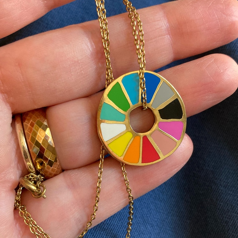 Gold Toned Color Wheel Pendant Necklace